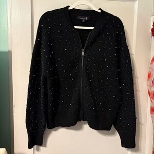 Broadway 38 zip front faux pearl sweater